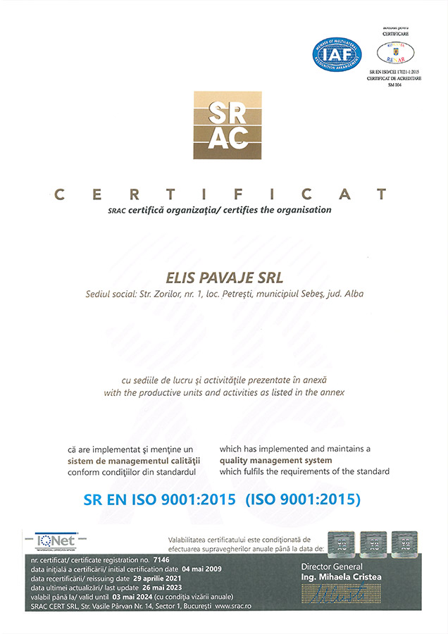 Elis Pavaje ISO 9001:2015
